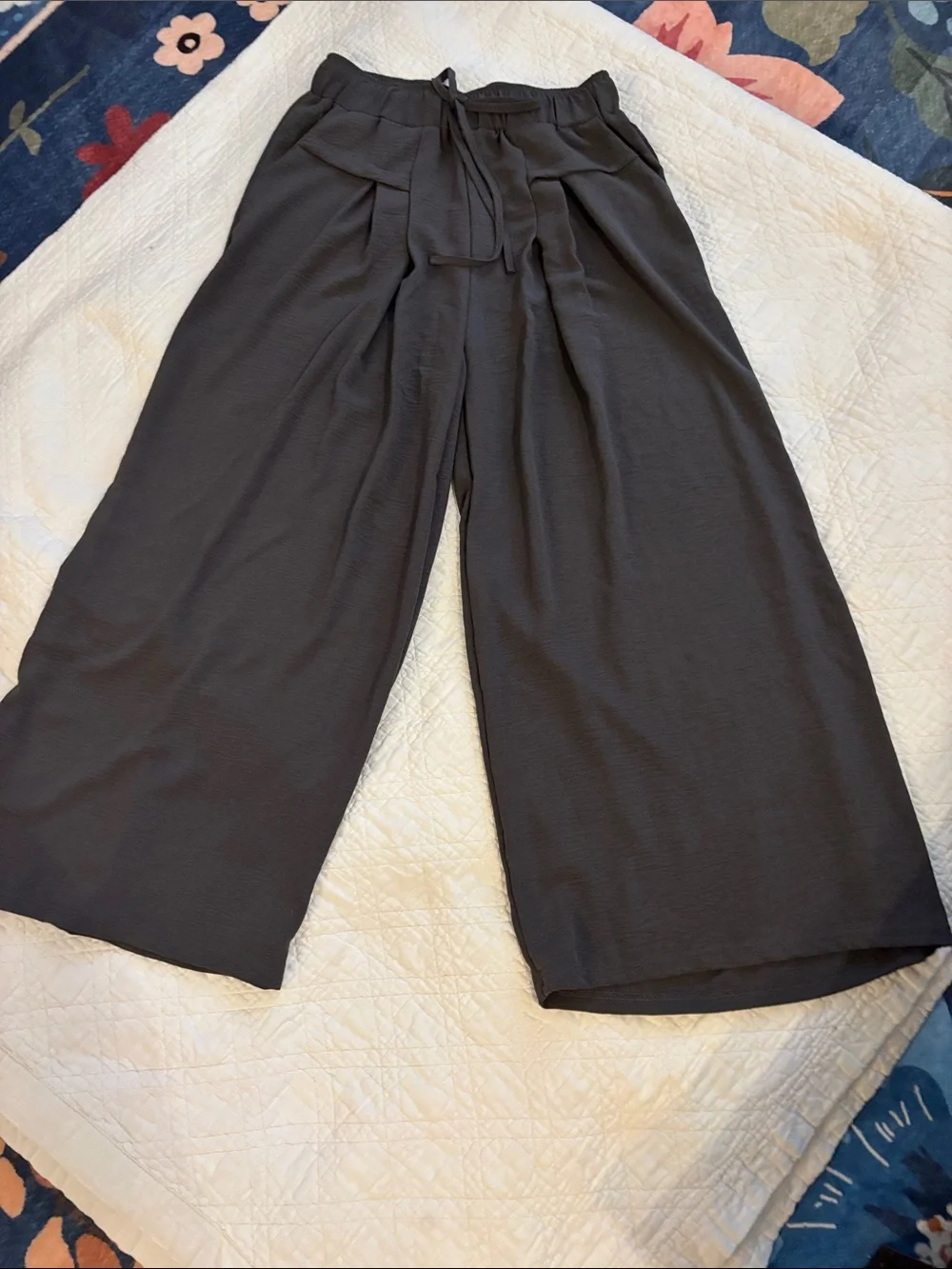 Wide-Leg Drawstring Pants - dark gray - Picture 1 of 7